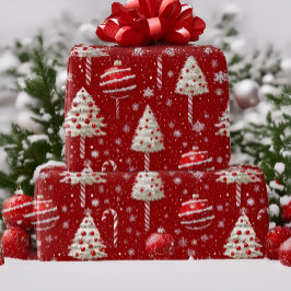 Papel De Regalo Navidades de caña de canto blanco y rojo