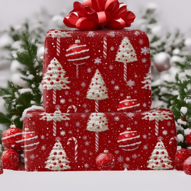 Papel De Regalo Navidades de caña de canto blanco y rojo (Vintage Red and White Candy Cane Holiday Gift Wrap )