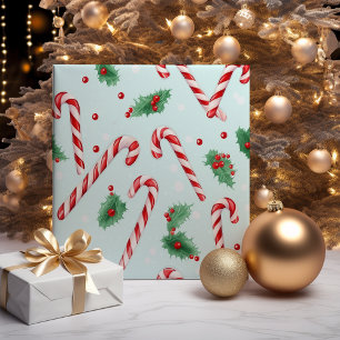 Papel De Regalo Navidades de Candy Canes Verde azulados