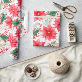 Papel De Regalo Navidades de canes y poinsettias