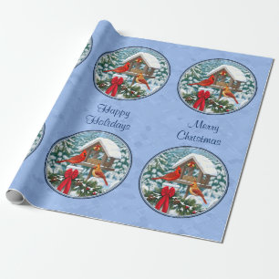 Papel De Regalo Navidades de Cardenales Festín Azul