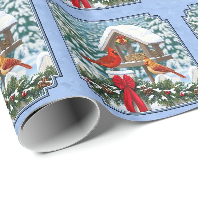 Papel De Regalo Navidades de Cardenales Festín Azul (Esquina del rollo)