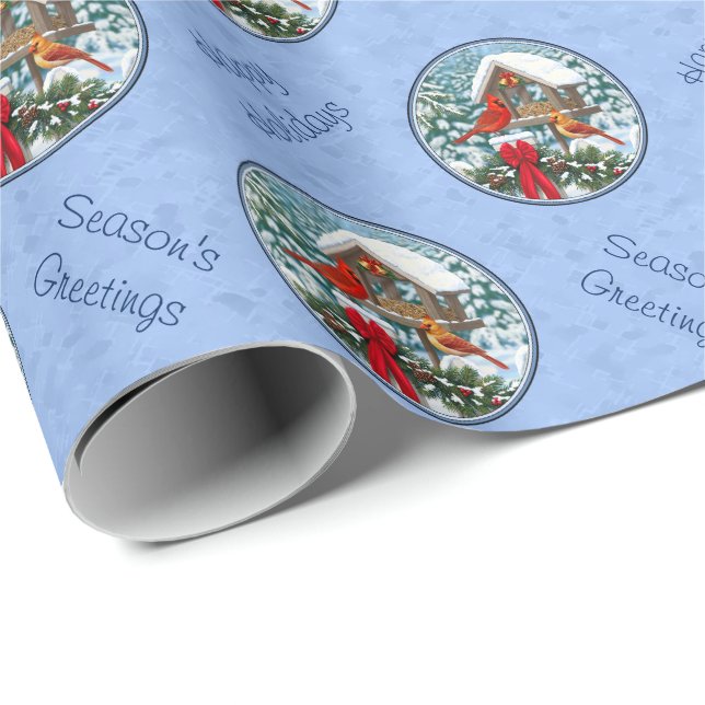 Papel De Regalo Navidades de Cardenales Festín Azul (Esquina del rollo)