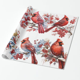 Papel De Regalo Navidades de Cardenales Rojos Blancos Winter Wonde