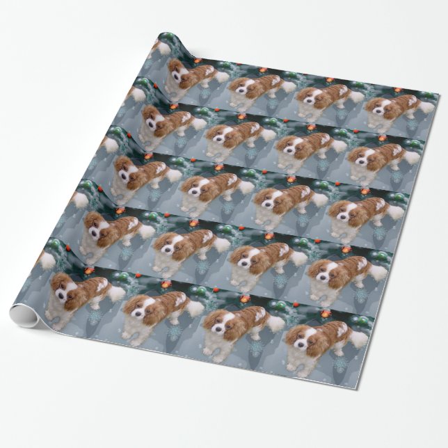 Papel De Regalo Navidades de Cavalier King Charles Spaniel (Desenrollado)