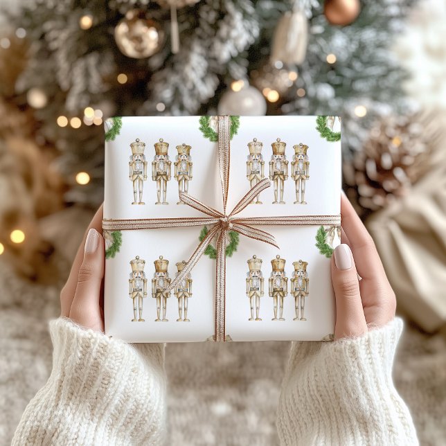 Papel De Regalo Navidades de cazatalentos de oro (Gold Nutcracker Christmas Gift Wrap Paper)