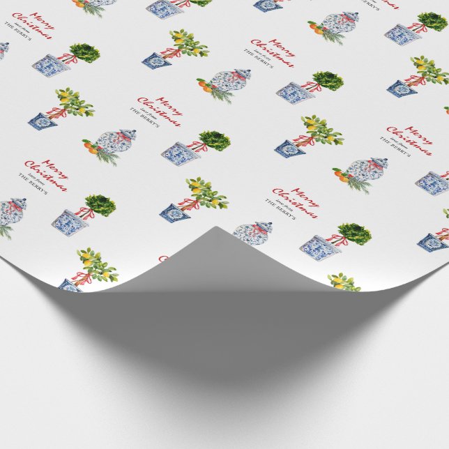 Papel De Regalo Navidades de cerámica azul y blanca (Esquina)