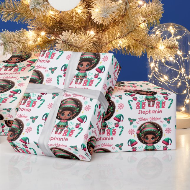 Papel De Regalo Navidades de Chicas elfos afroamericanos (Vacaciones)