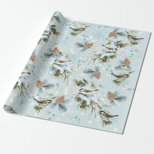 Papel De Regalo Navidades de Chickadee Bird Snow Pinecone Woodland