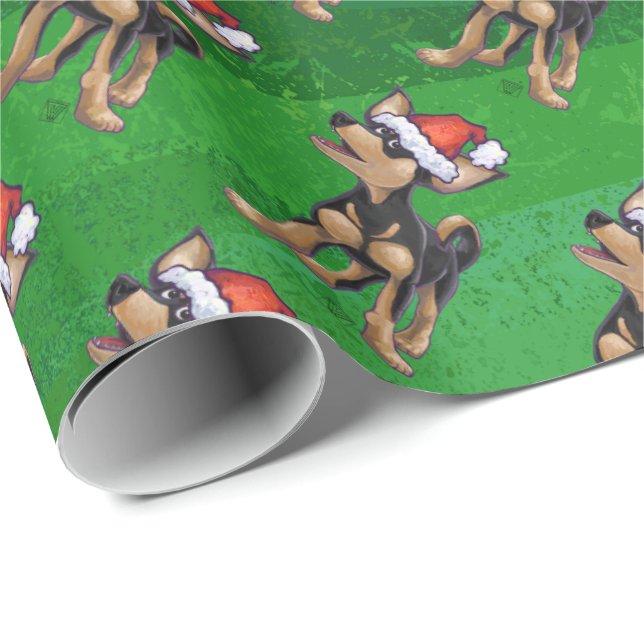 Papel De Regalo Navidades De Chihuahua En Verde (Esquina del rollo)