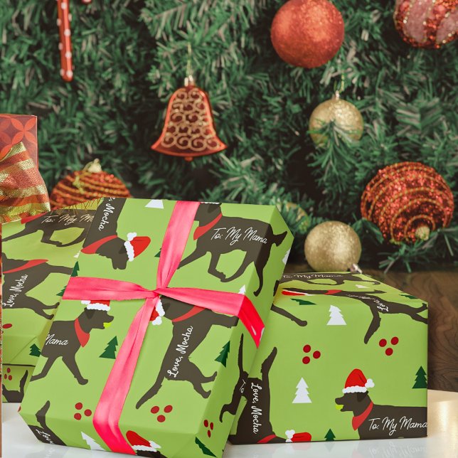 Papel De Regalo Navidades de Chocolate Lab personalizados Añadir n (Chocolate Labs Customized Christmas Wrapping Paper )