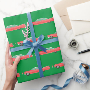 Papel De Regalo Navidades DE COCHE CLÁSICOS DE COCHE DE COLOR ROSA