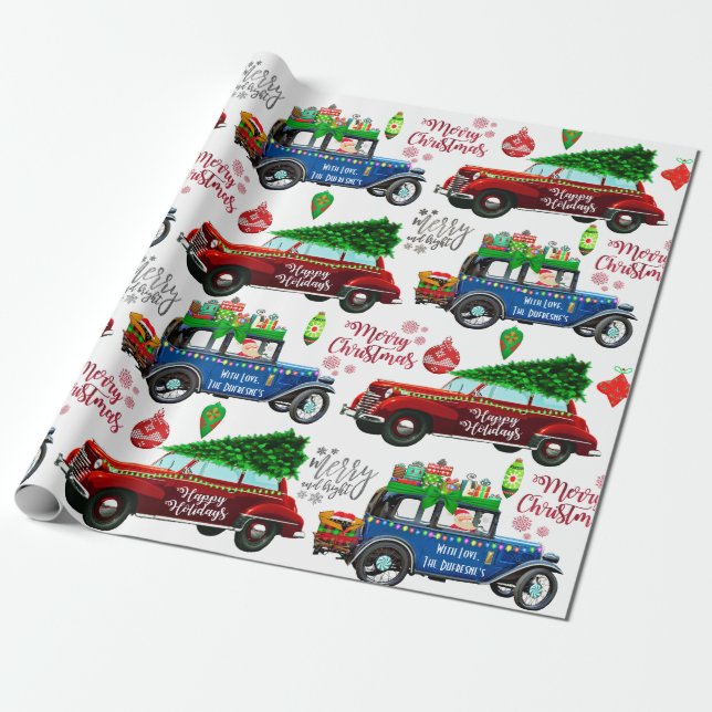 Papel De Regalo Navidades de coches de época personalizados (Desenrollado)