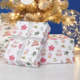 Papel De Regalo Navidades de cocina y follaje rosa