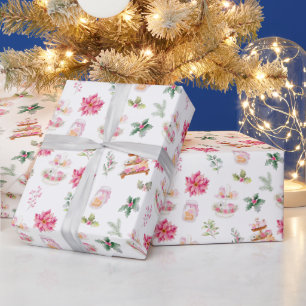 Papel De Regalo Navidades de cocina y follaje rosa