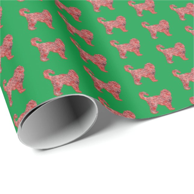 Papel De Regalo Navidades de Cockapoo Perro Cute Silhouette Green (Esquina del rollo)