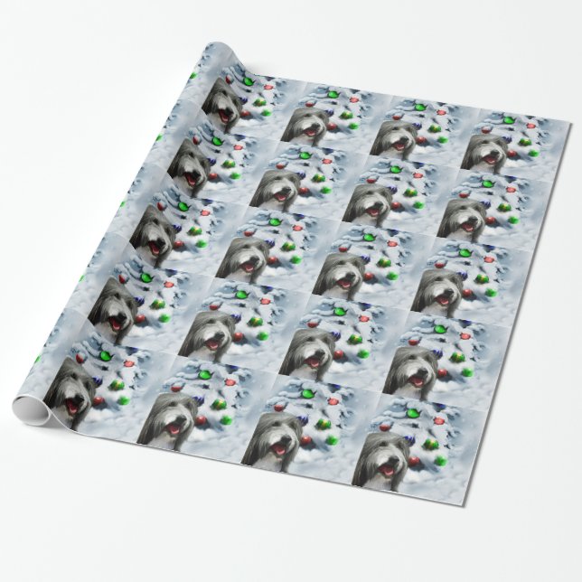 Papel De Regalo Navidades de Collie con barba (Desenrollado)