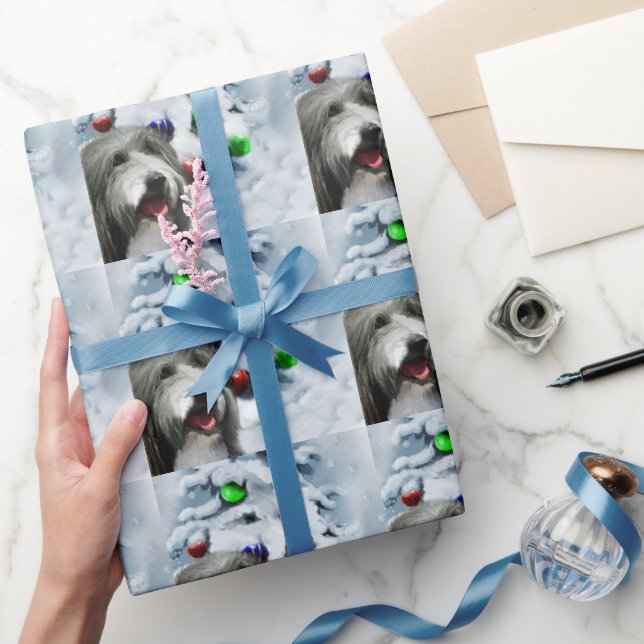 Papel De Regalo Navidades de Collie con barba (Regalar)
