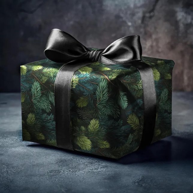 Papel De Regalo Navidades de Coníferas de Pino Verde Oscuro (Subido por el creador)