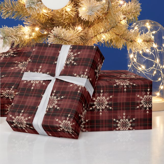 Papel De Regalo Navidades de copas de nieve rojas del país (Vacaciones)