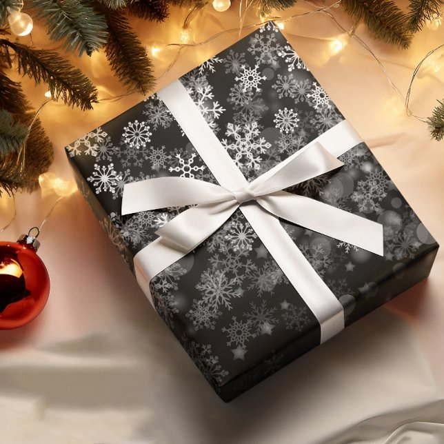 Papel De Regalo Navidades de copo de nieve blanco negro en inviern (Subido por el creador)