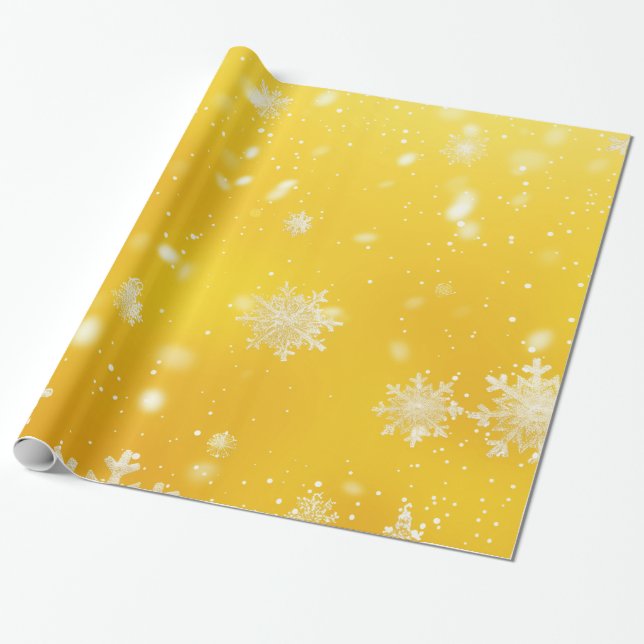 Papel De Regalo Navidades de copos de nieve amarillo/blanco (Desenrollado)
