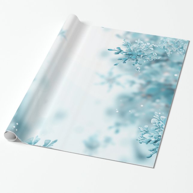 Papel De Regalo Navidades de copos de nieve azul claro (Desenrollado)