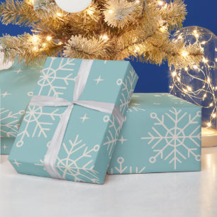 Papel De Regalo navidades de copos de nieve azul claro