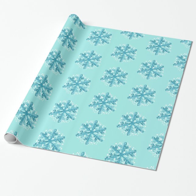 Papel De Regalo Navidades de copos de nieve azules / Wintertime Gi (Desenrollado)