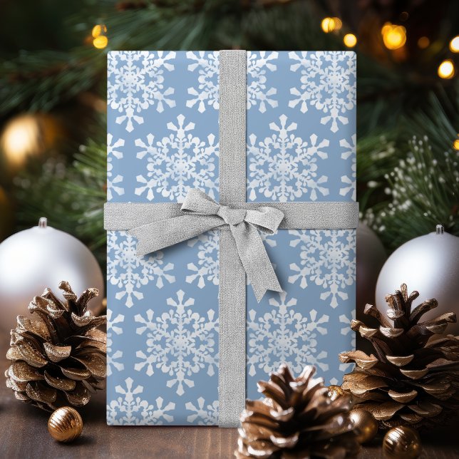 Papel De Regalo Navidades de copos de nieve blancos y azules edita (Color Editable Blue and White Snowflakes Christmas Wrapping Paper)