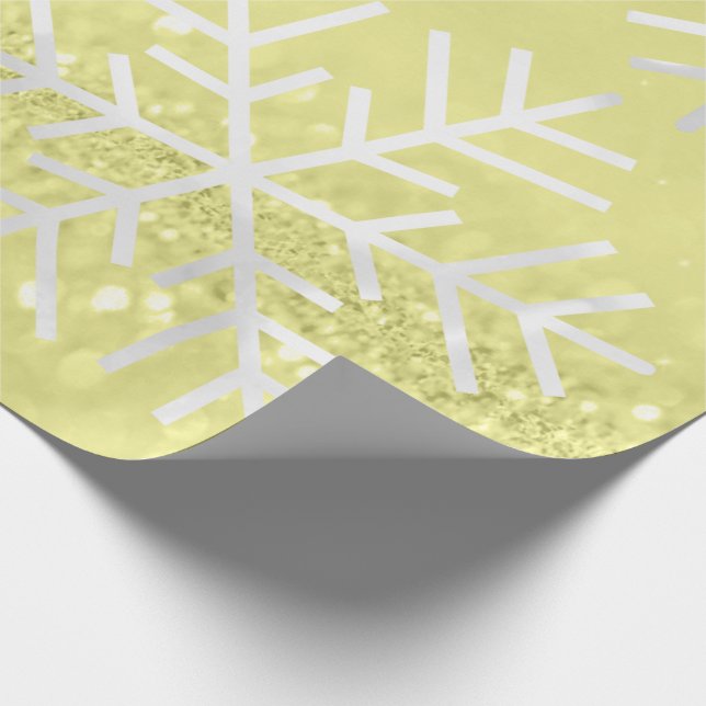 Papel De Regalo Navidades de copos de nieve Purpurina amarillo gri (Esquina)