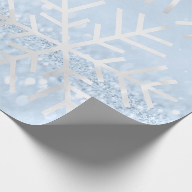 Papel De Regalo Navidades de copos de nieve Purpurina azul gris (Esquina)