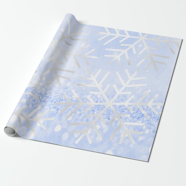 Papel De Regalo Navidades de copos de nieve Purpurina de Blue Past (Desenrollado)