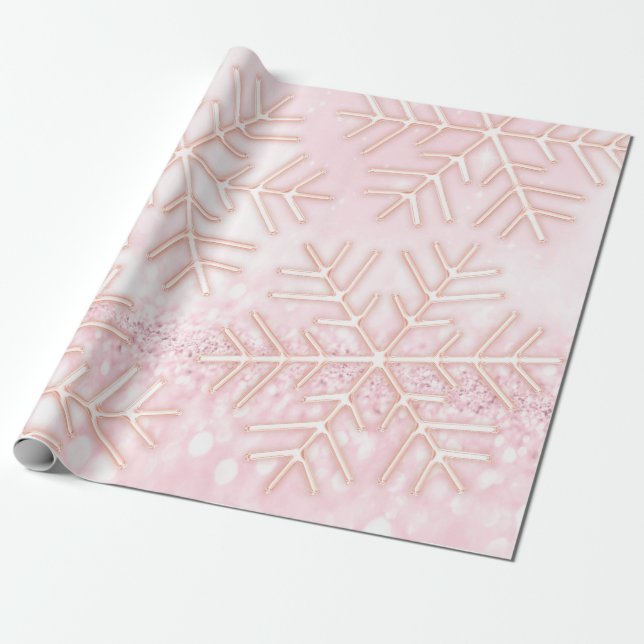 Papel De Regalo Navidades de copos de nieve Purpurina Rosa Rosa (Desenrollado)