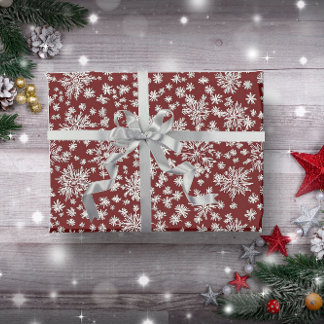 Papel De Regalo Navidades de copos de nieve rojos y blancos de épo