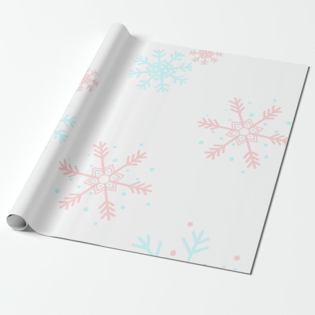 Papel De Regalo navidades de copos de nieve rosa y azul (Desenrollado)