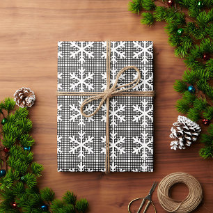 Papel De Regalo Navidades de copos de nieve rústicos, negros y bla