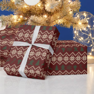 Papel De Regalo Navidades de copos de nieve verde rojo del país