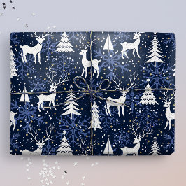 Papel De Regalo Navidades de cristal de hielo Deer Cobalt Azul