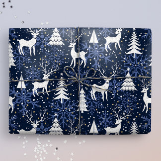 Papel De Regalo Navidades de cristal de hielo Deer Cobalt Azul