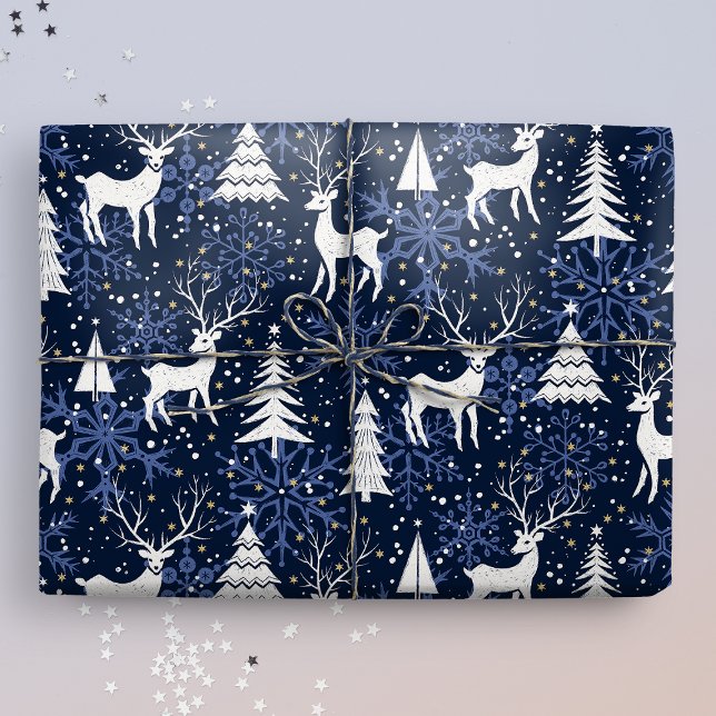 Papel De Regalo Navidades de cristal de hielo Deer Cobalt Azul (Subido por el creador)