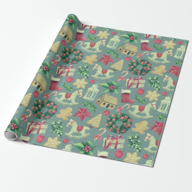 Papel De Regalo Navidades de Cute Retro (Desenrollado)