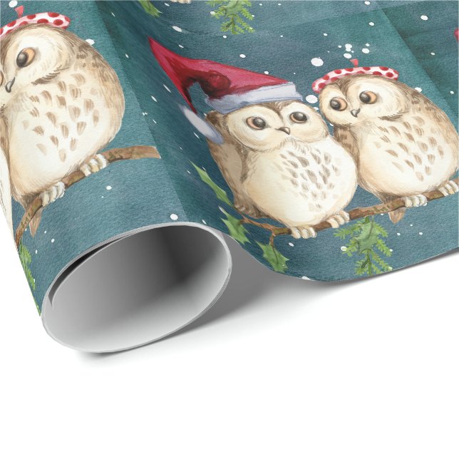 Papel De Regalo Navidades de Cute Santa Owls (Esquina del rollo)