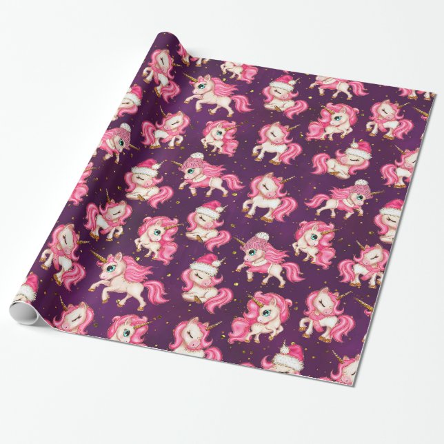 Papel De Regalo Navidades de Cute Unicornios (Desenrollado)