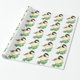 Papel De Regalo Navidades de Cute Watercolor Chickadee Holly Berry