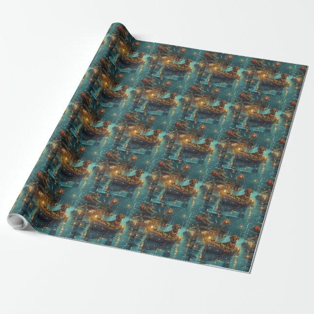 Papel De Regalo Navidades de Dachshund en un viaje festivo (Desenrollado)