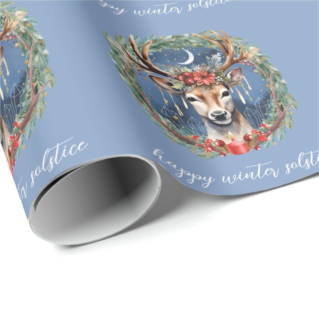 Papel De Regalo Navidades de Deer Wreath Yule en vacaciones de inv (Esquina del rollo)