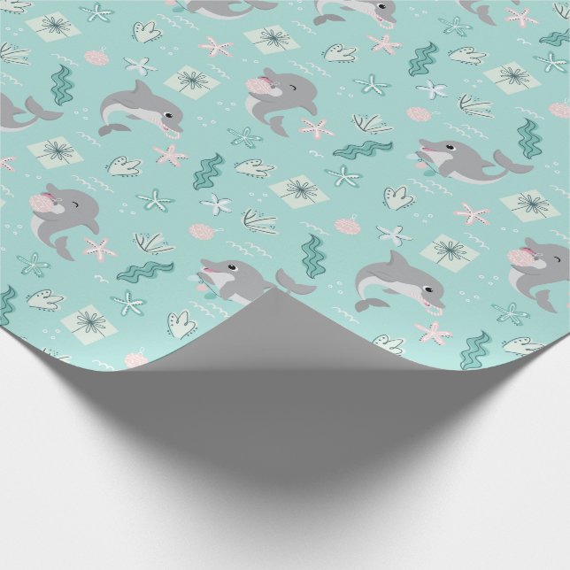 Papel De Regalo Navidades de delfines dulces (Esquina)