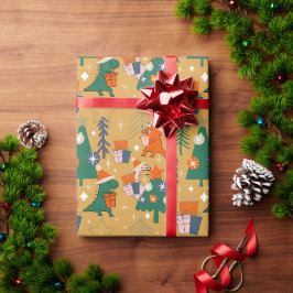 Papel De Regalo Navidades de dinosaurios Fiesta Amarillo