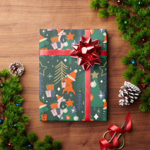 Papel De Regalo Navidades de Dinosaurios Fiesta Verde